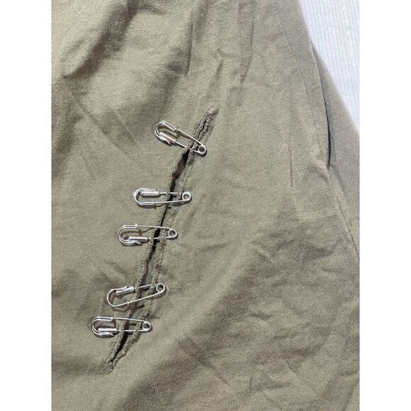 THE KOOPLES Army Green Slashed Safety Pin 100% Cotton Edgy Tee Women’s Size L US - Picture 7 of 8